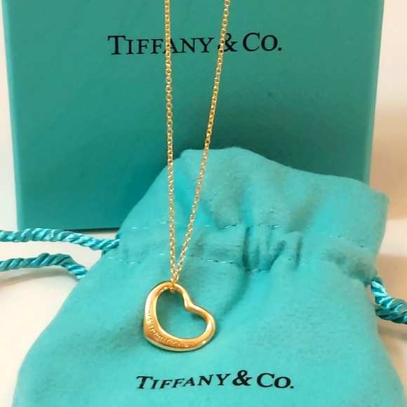 🟢Tiffany & Co🟢 Elsa Peretti Open Heart Pendant Necklace 18K Yellow Gold - Picture 12 of 16